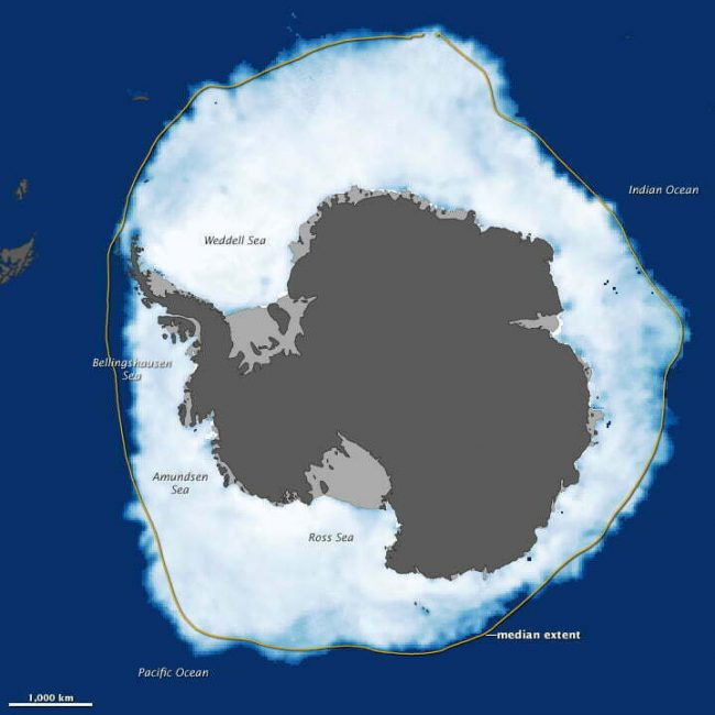Antarctic seasonal ice change.