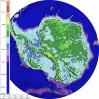 Antarctic bedrock and subglacial topography and bathymetry map.