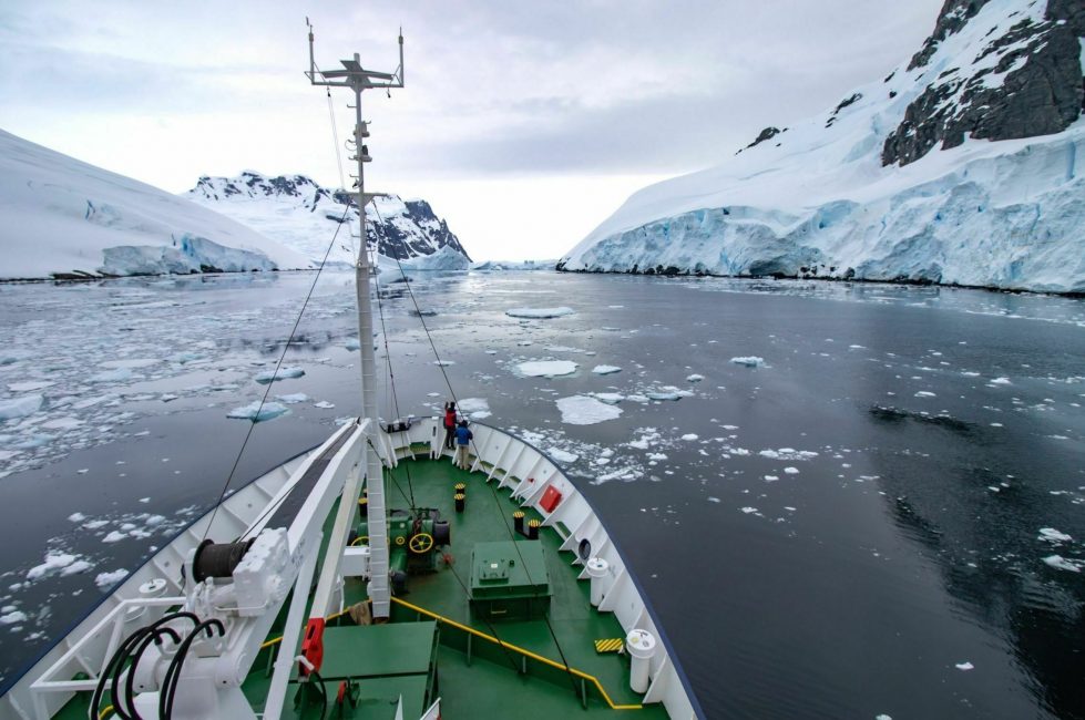 view of iceberg from ship's bow