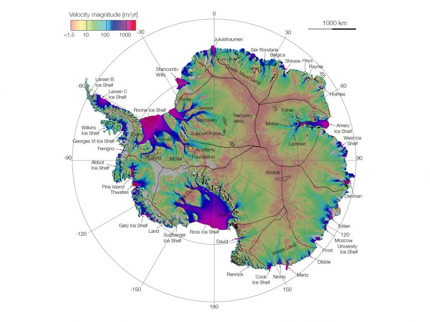 map showing ice velocity