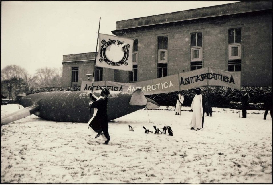 ASOC Campaigners protest the possibility of mining in Antarctica in front of the U. S. Department of State.